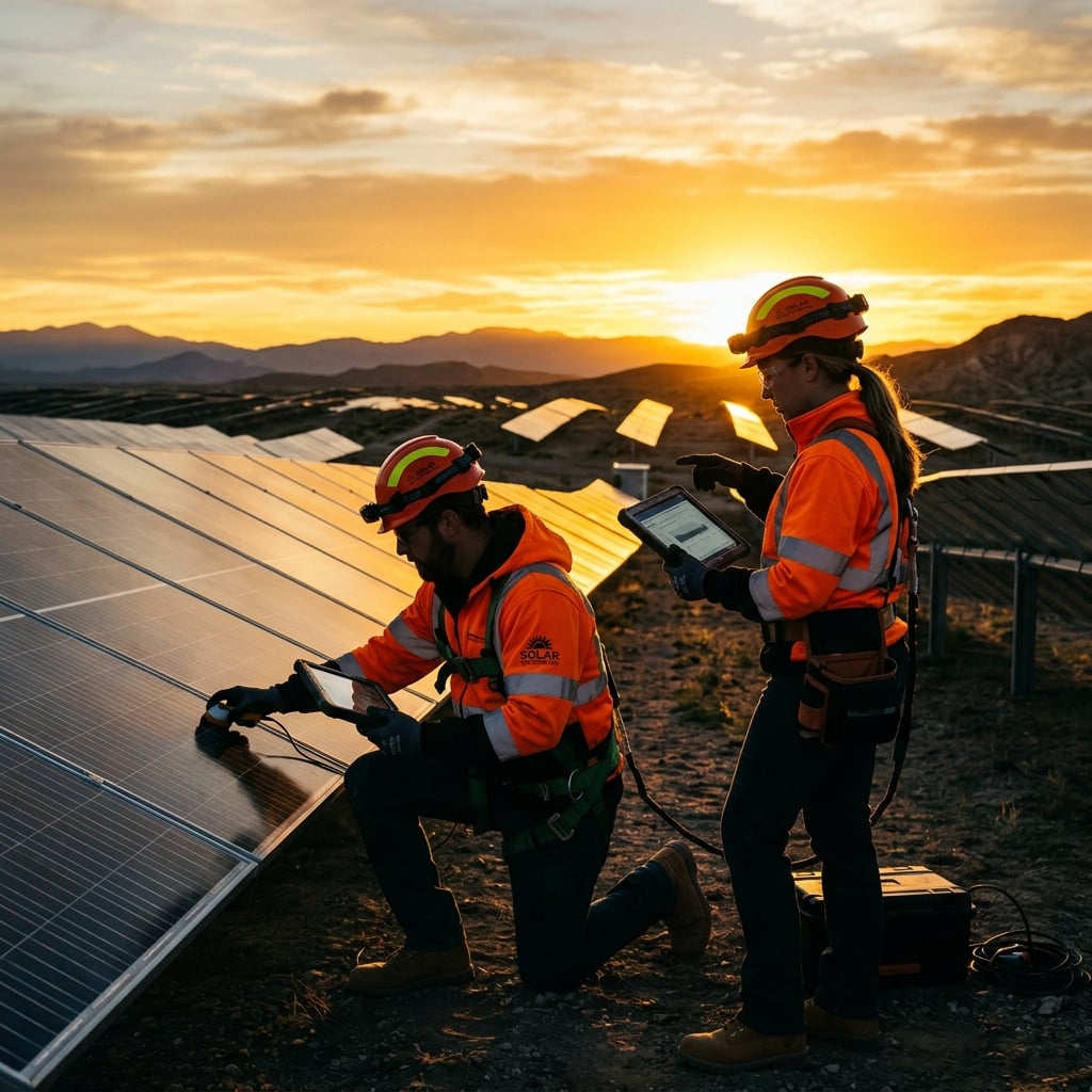 ENERG engineers inspecting a solar installation on site